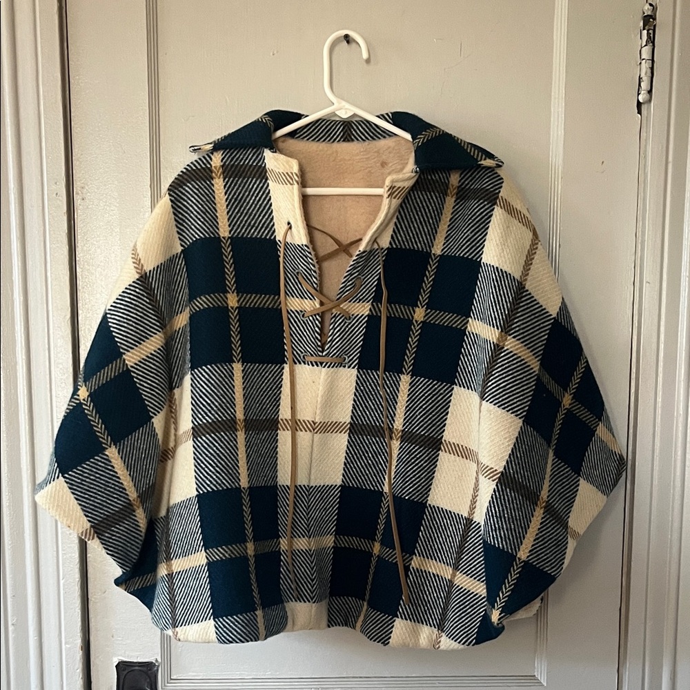 Plaid Poncho with Hood